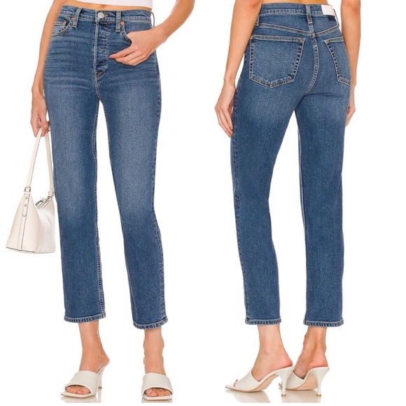 RE/DONE Denim - Re/Done 70s Stove Pipe High-Rise Straight Leg‎ Jeans in Western Blue Size 28